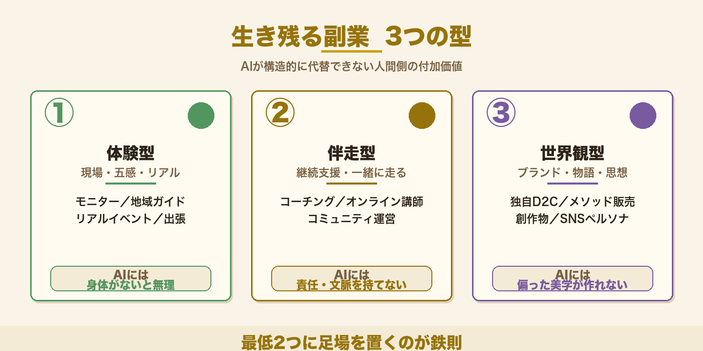 生き残る副業3つの型（体験型・伴走型・世界観型）