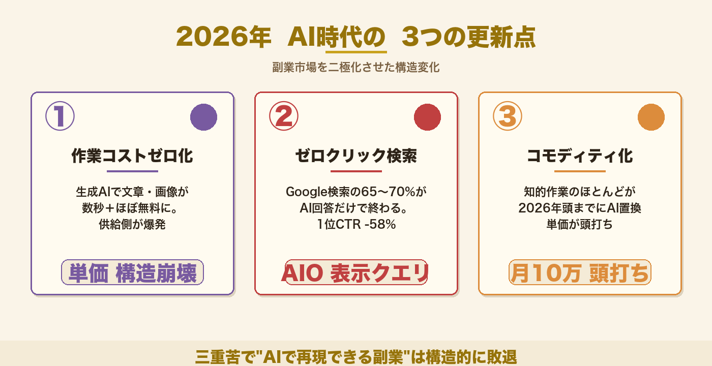 AI時代に起きた3つの構造変化（作業コスト・ゼロクリック・コモディティ化）