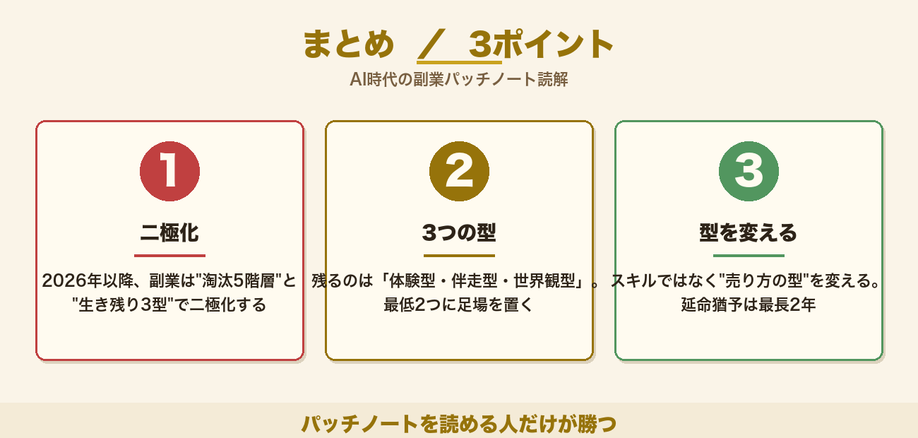 AI時代の副業2026まとめ3ポイント