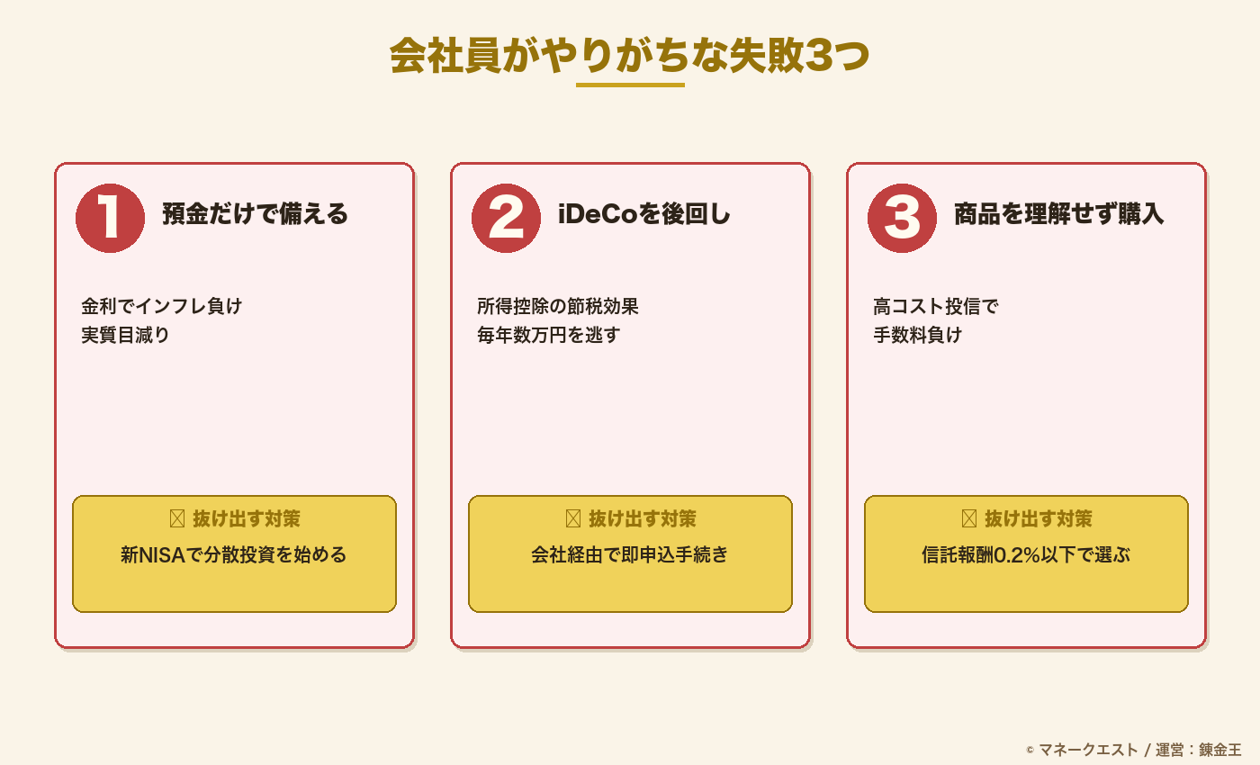 会社員がやりがちな老後資金づくりの失敗3つ