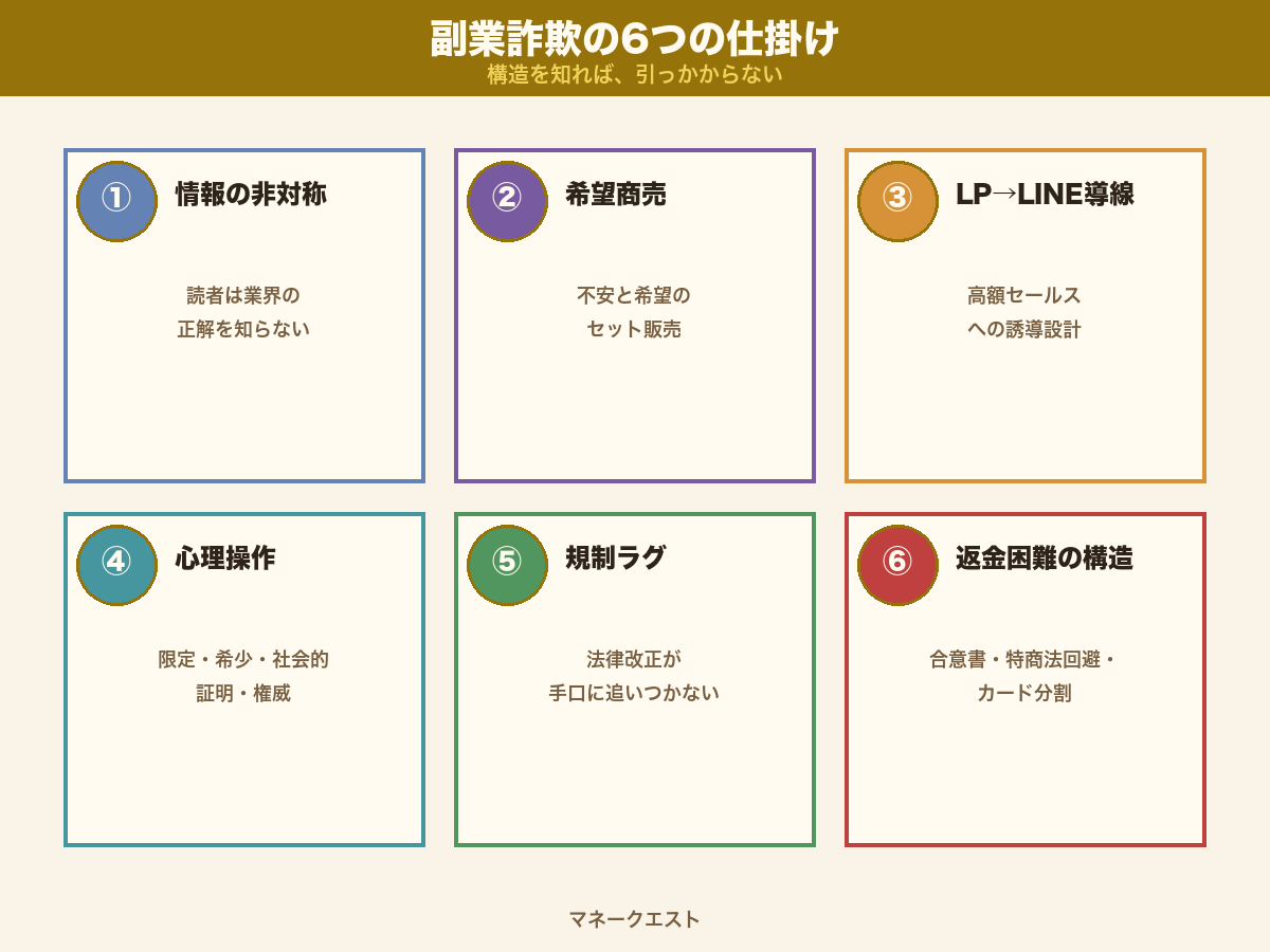 副業詐欺6つの仕掛けマトリクス