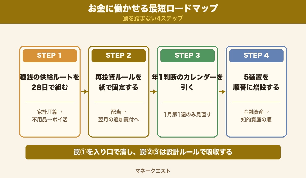 お金に働かせる最短ロードマップ：種銭→再投資ルール→年1判断